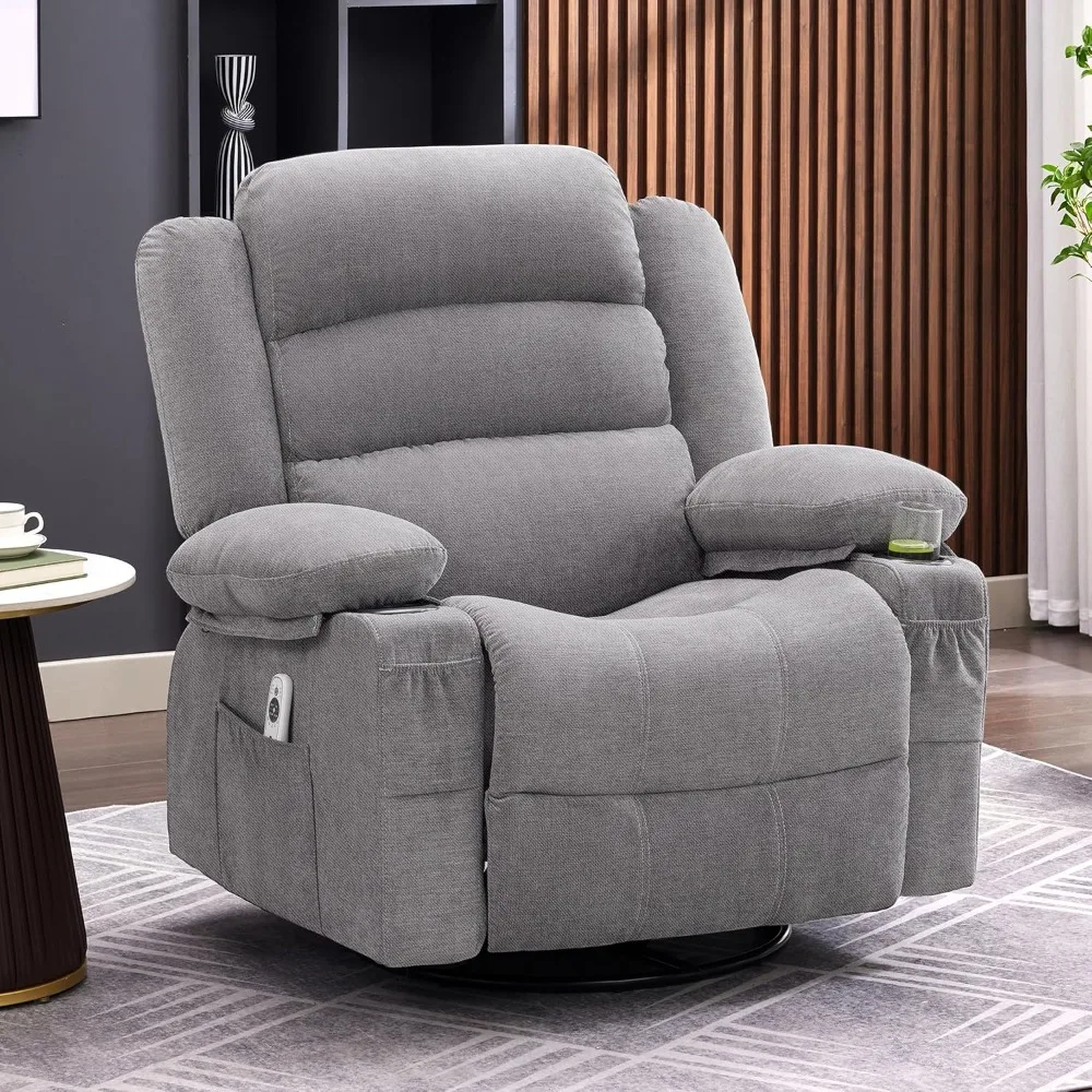 Rocker Recliner Chair with Heat and Massage, 360° Swivel Recliner for Adults, Oversized Single Sofa Seat for Ultimate Comfort an